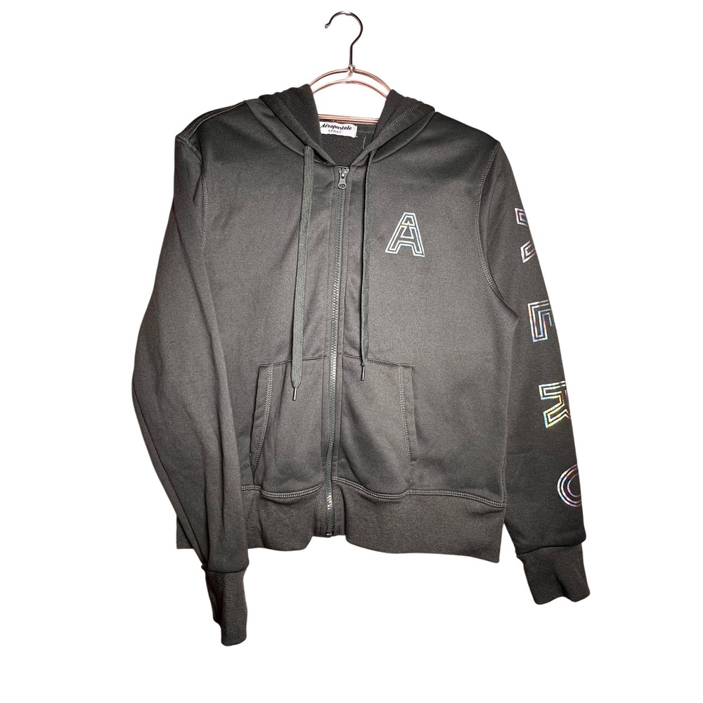 Aeropostale Sport Women's Large Gray Full-Zip Hooded Logo Graphic Jacket Fleece
